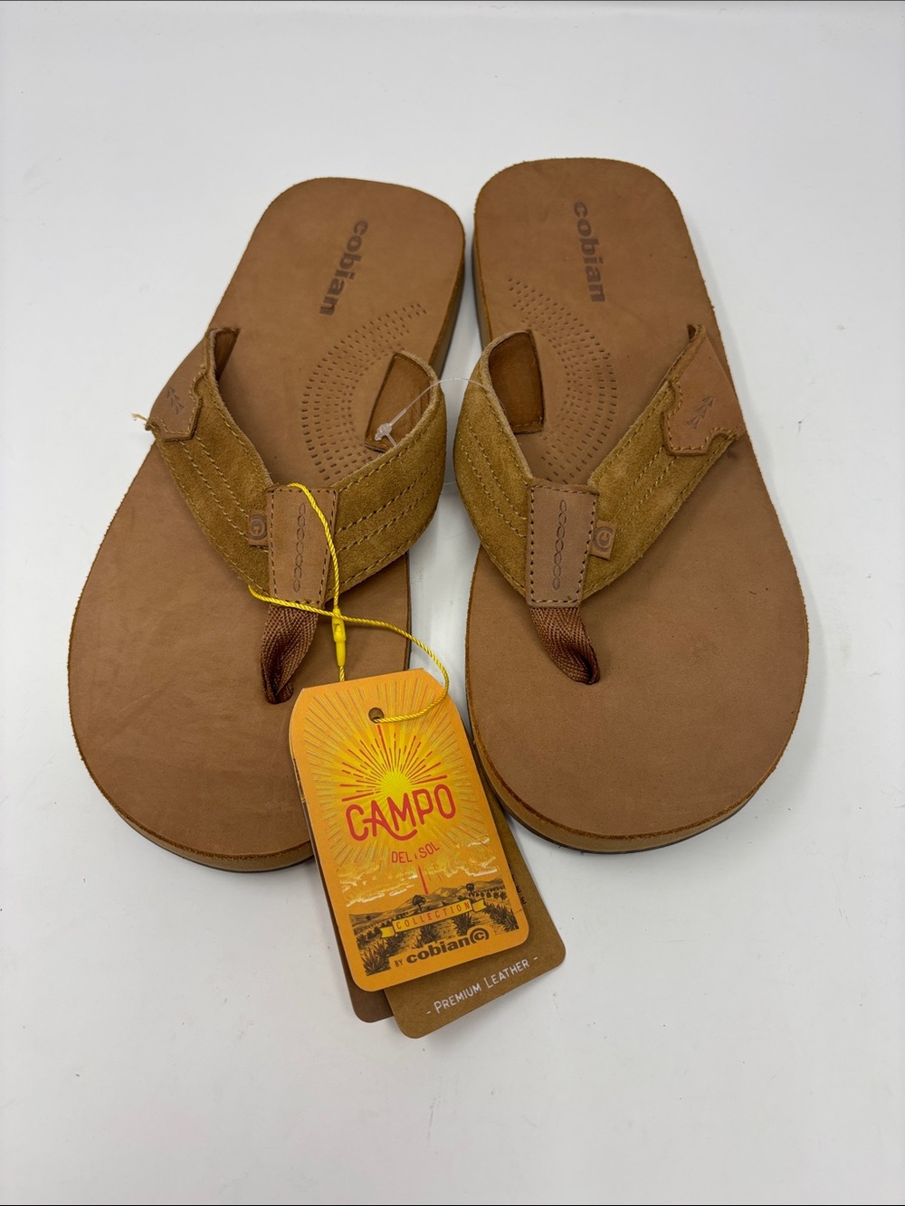 New Campo Del Sol by Cobian | Brown Leather Suede-Trim Flip Flops sandals tan